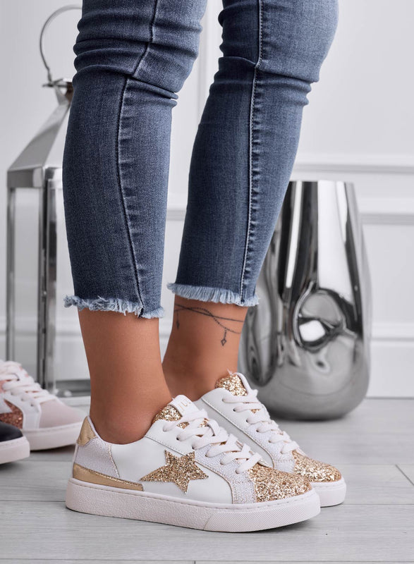 WAYS - Low-top sneakers with gold glitter and star