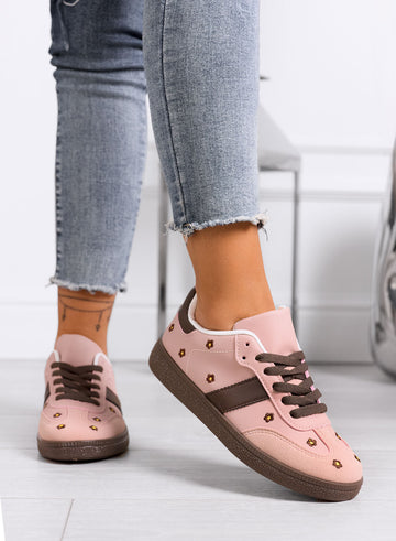 WESTON - Pink sneakers with embroidered daisies and brown sole