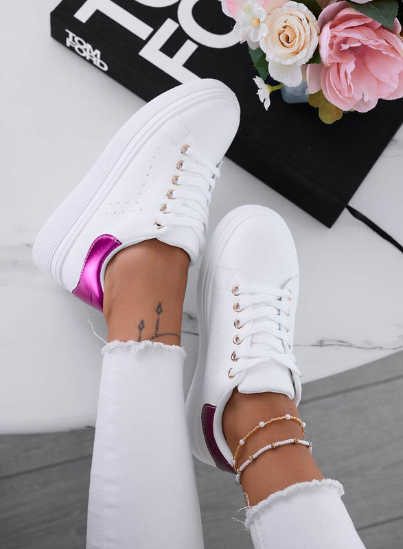 XIOMARA - White sneakers with metallic fuchsia back