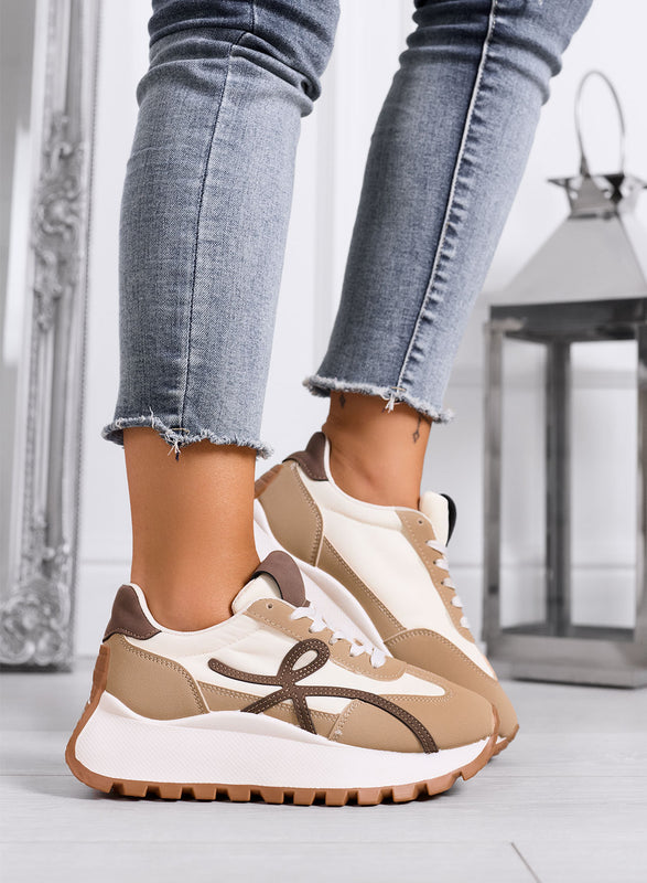 YONA - Sneakers fango con dettagli marroni e suola alta