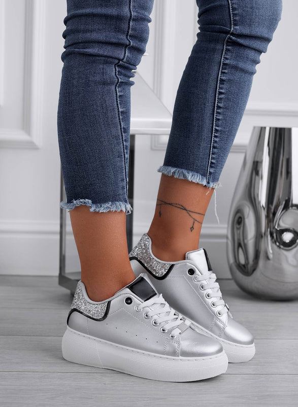 ZORA - Baskets argentées avec talon pailleté