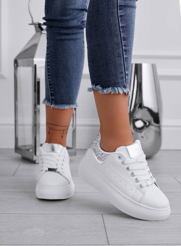 ZORA - White sneakers with silver glitter heel