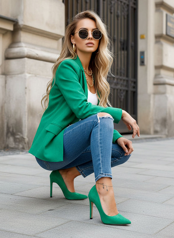 BERTA - Green suede Alexoo pumps with high heel