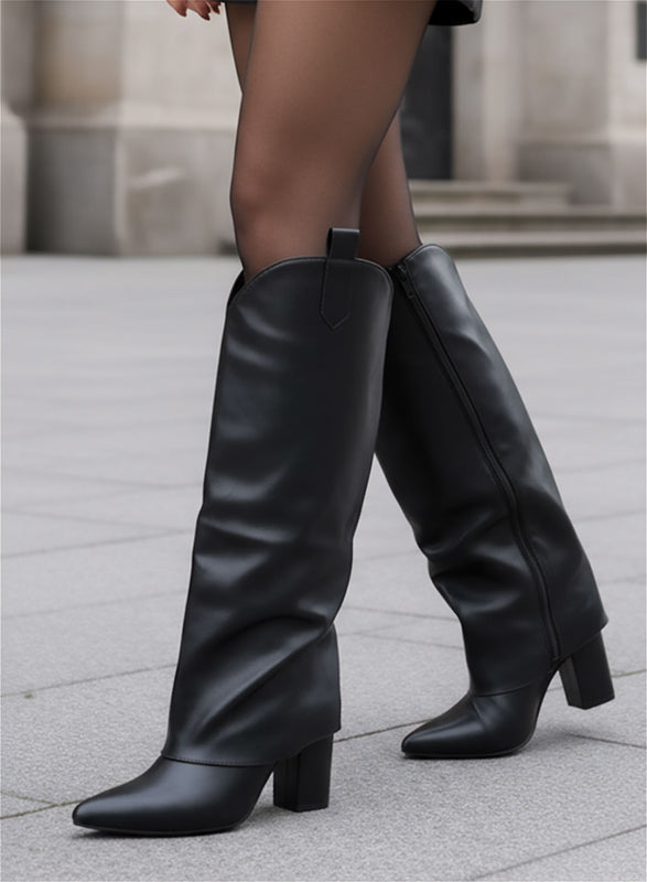 MEGAN - Black camper boots with cuff and high heel