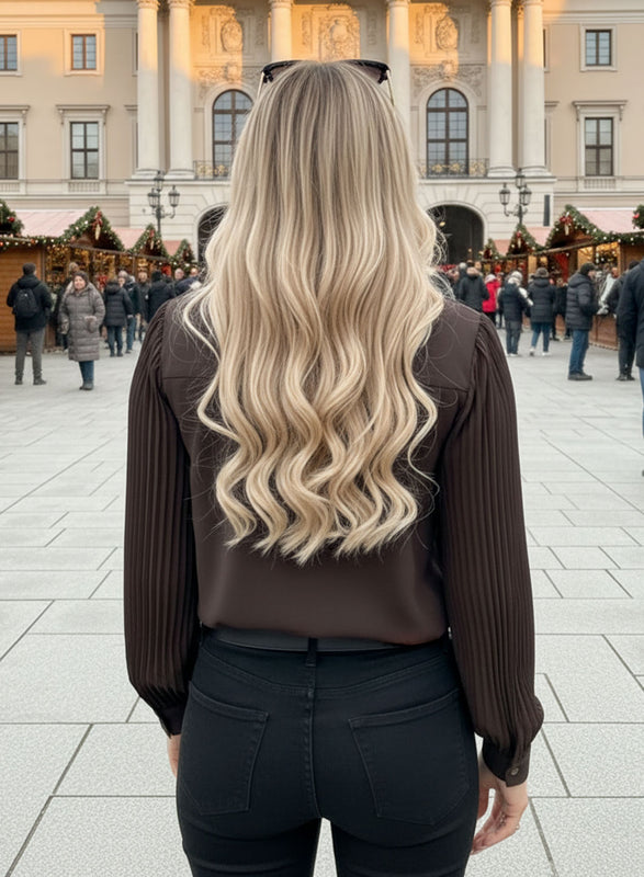 Brown shirt with ruffles and pleats