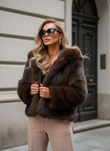 Brown faux fur jacket with hood