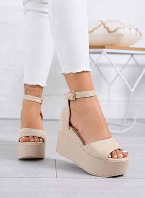 PENNY - Beige platform sandals with ankle strap