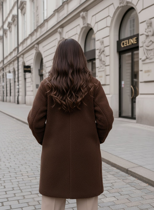 Brown teddy coat with pockets and button