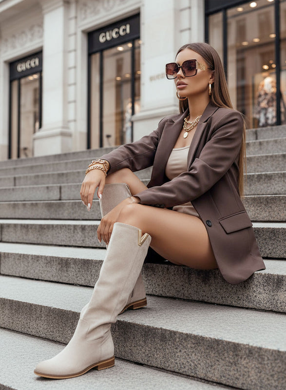 RANDA - Alexoo boots with beige suede V and internal wedge