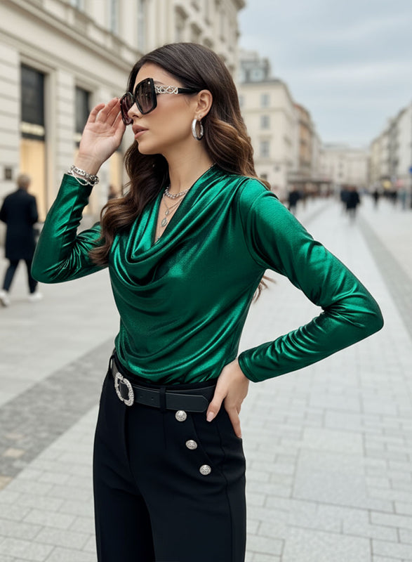 Metallic green top with soft neckline