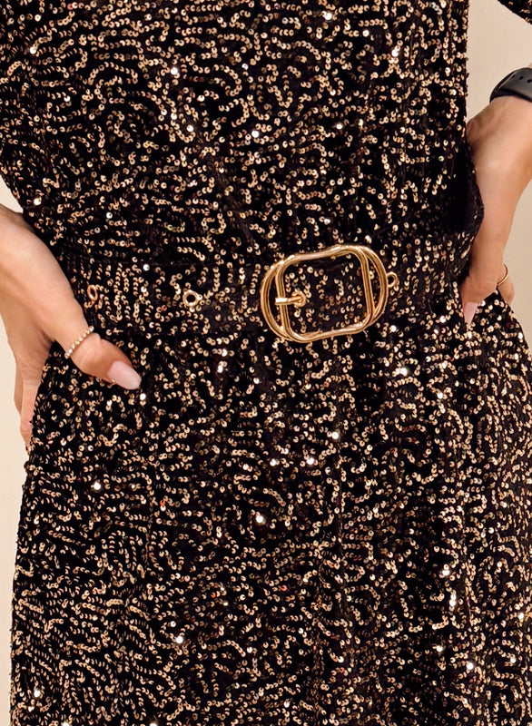 Gold sequin dress with belt