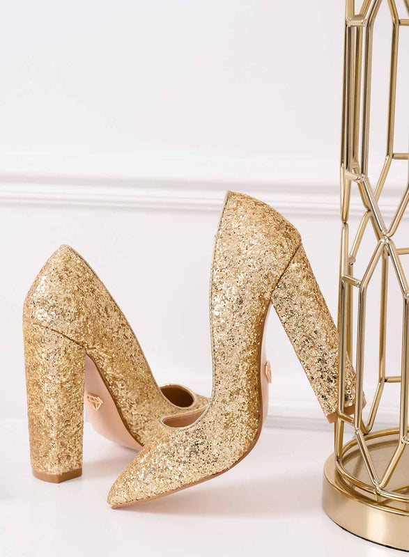 CAROLA - Decolletè oro glitter con tacco comodo