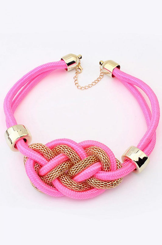 Necklace with rope and metal weave C011 - Fuchsia