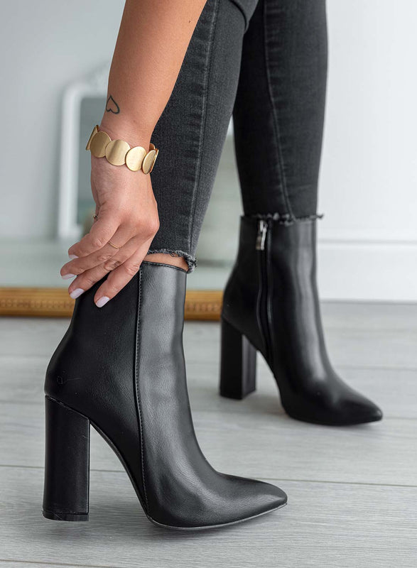 DORIS - Black imitation leather ankle boots with high heels