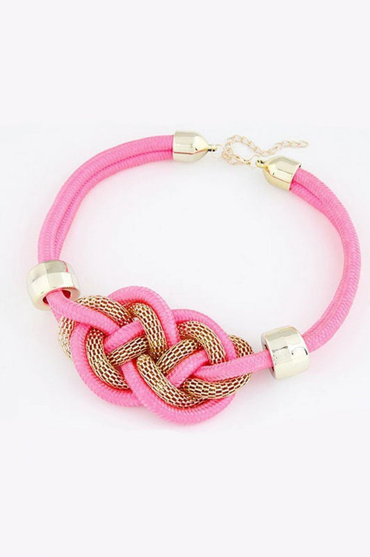 Necklace with rope and metal weave C011 - Fuchsia