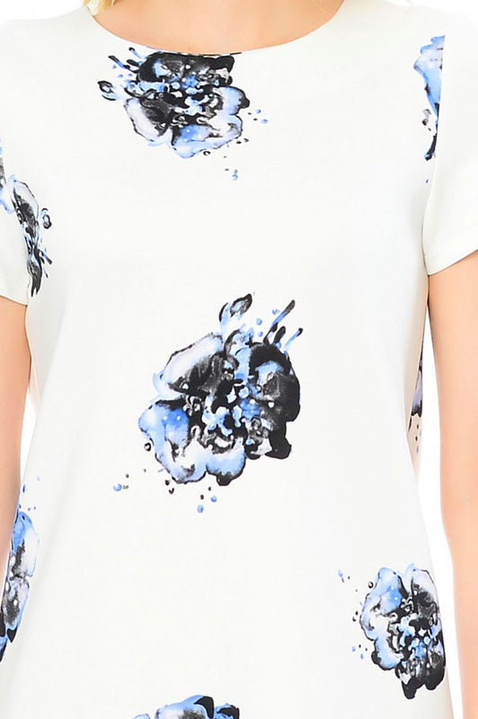 Vestido de manga corta con estampado floral - Blanco