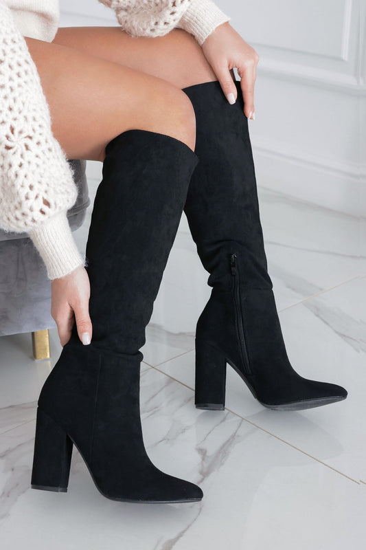ABIGAIL - Black suede boots with high heel