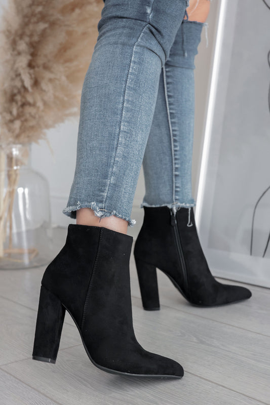 Black suede ankle boots with comfortable heel