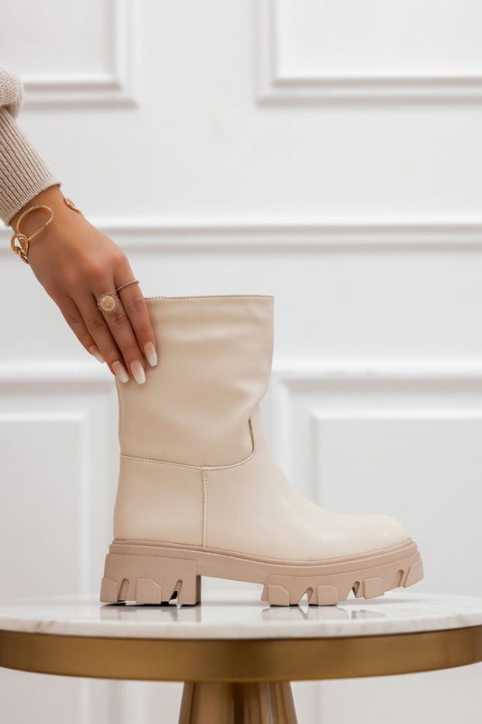 BECKY - Alexoo beige faux leather ankle boots