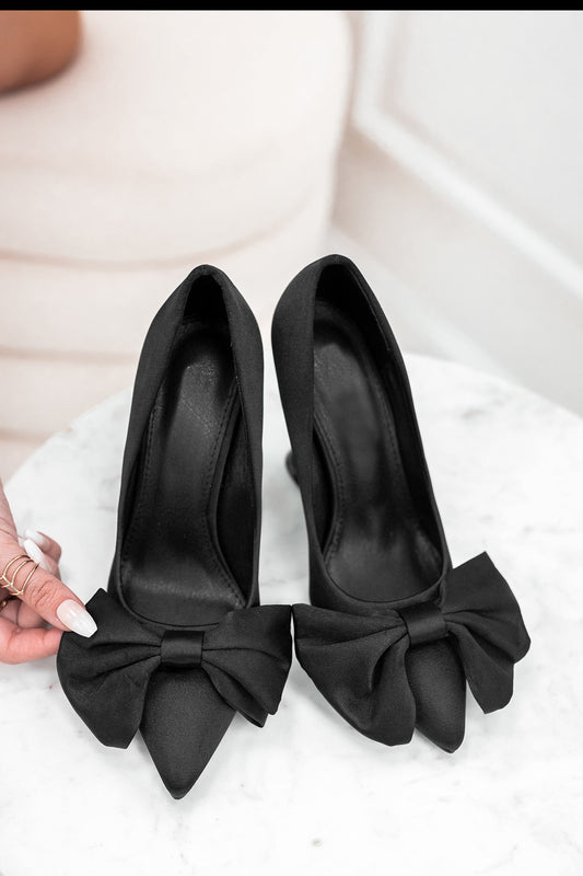 SELLY - Black satin pumps with bow