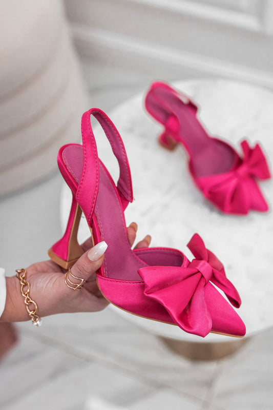 ELSA - Fuchsia pumps with bow and hourglass heel