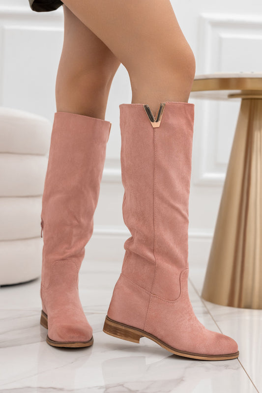 RANDA - Bottes roses en daim avec semelle compensée intérieure