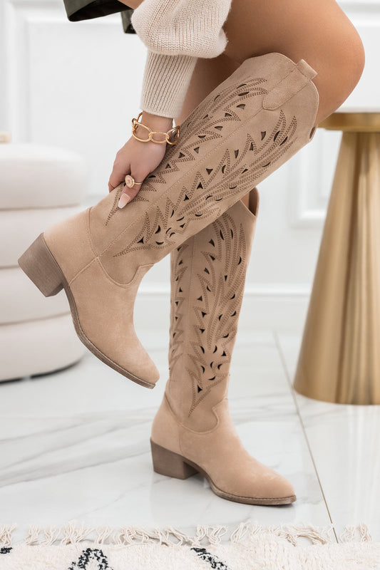 EASY - Beige cowboy perforated boots