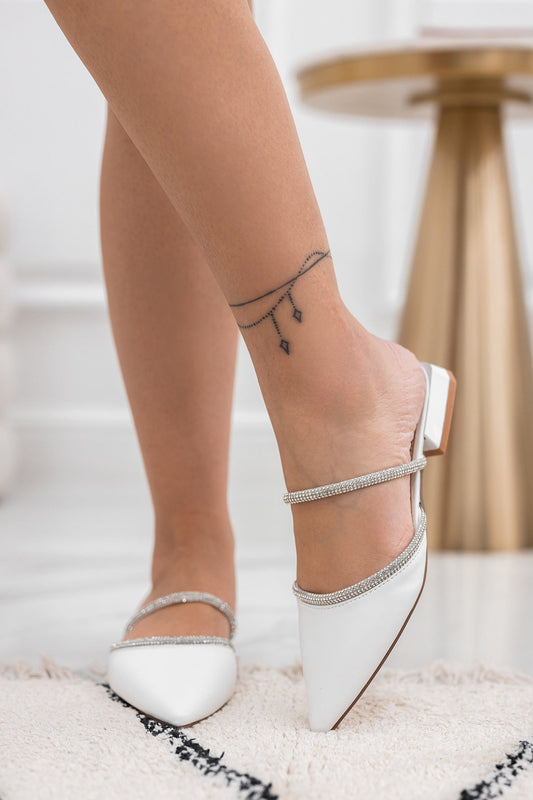 BARAN - White ballet flats with open back and jewelled band