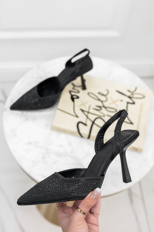DARIA - Black pumps with high heels and rhinestones
