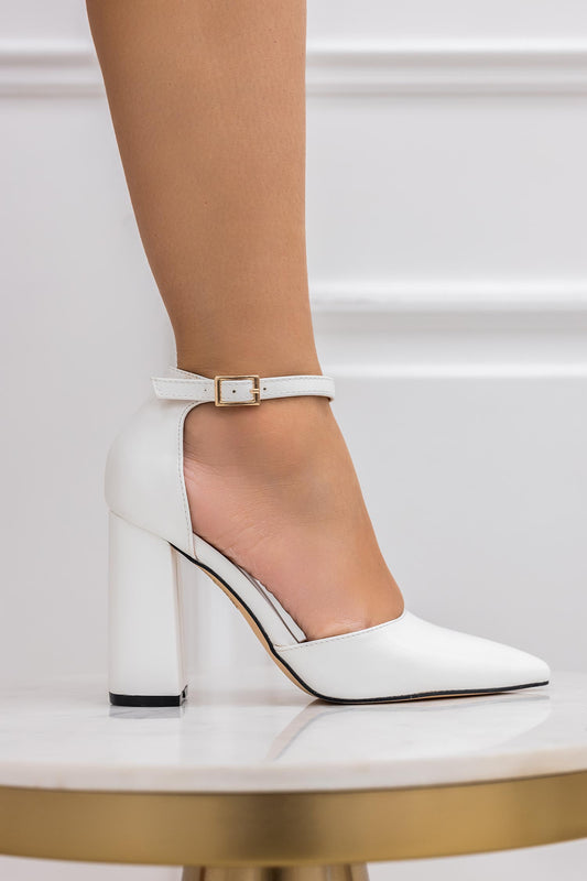 RAQUEL - White pumps with strap and comfortable heel