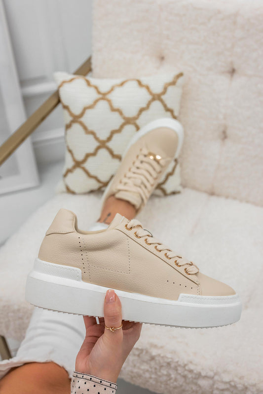 NADIA - Sneakers beige Alexoo con rifiniture oro