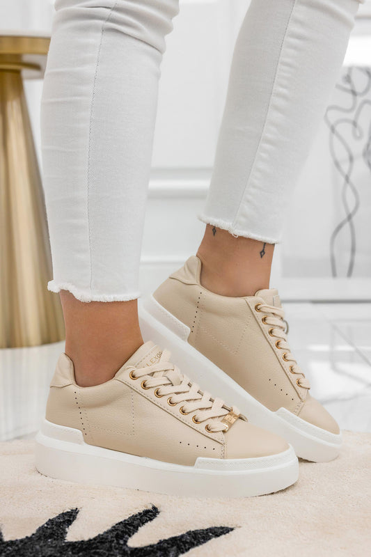 NADIA - Sneakers beige Alexoo con rifiniture oro
