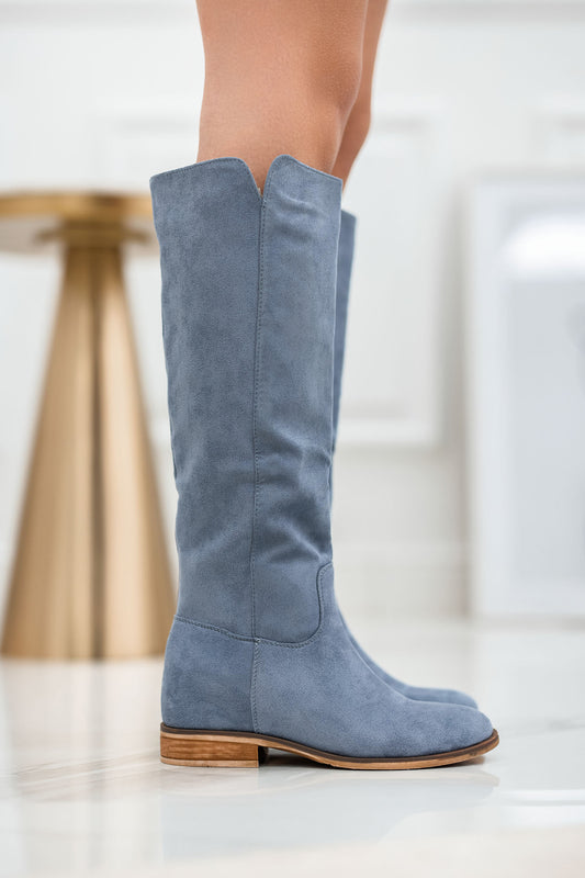 Bottes bleu ciel en daim avec semelle compensée intérieure