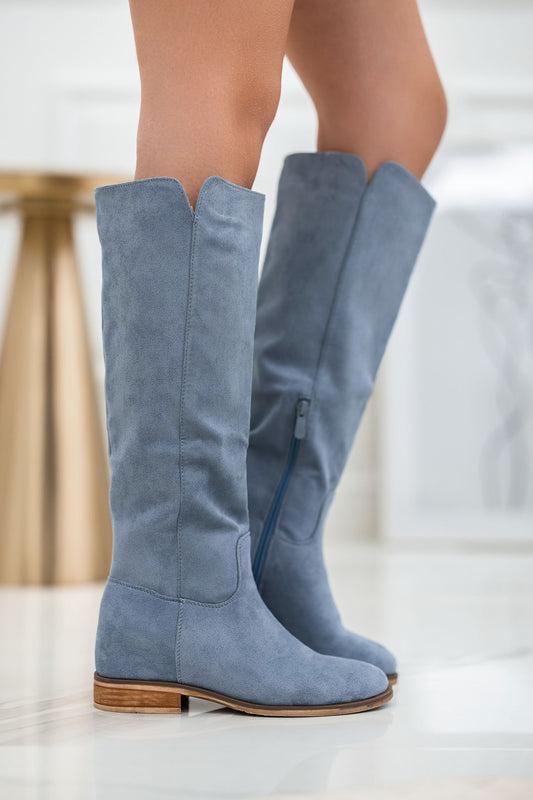 Bottes bleu ciel en daim avec semelle compensée intérieure