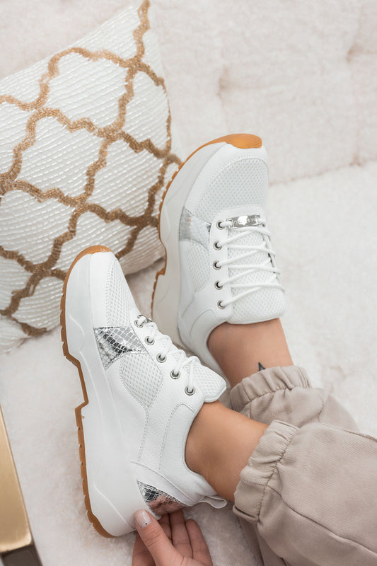 DAFFY - Alexoo white perforated sneakers with silver details