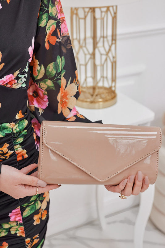 Nude patent leather clutch bag B206
