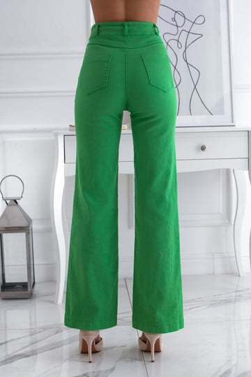 Green flared cotton trousers