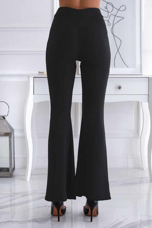 Pantalon évasé noir en maille côtelée extensible
