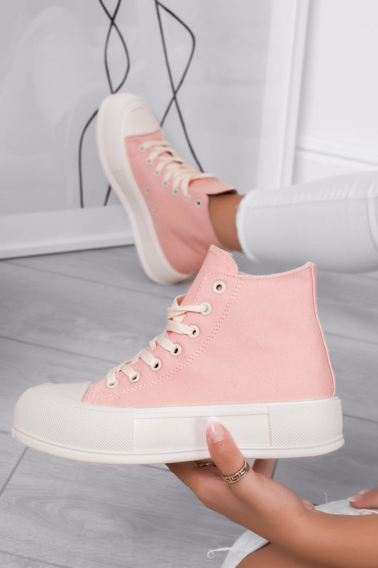 BARBARA - Pink fabric sneakers with high sole
