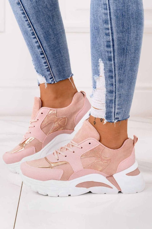 Pink sneakers with thick sole and rose gold inserts