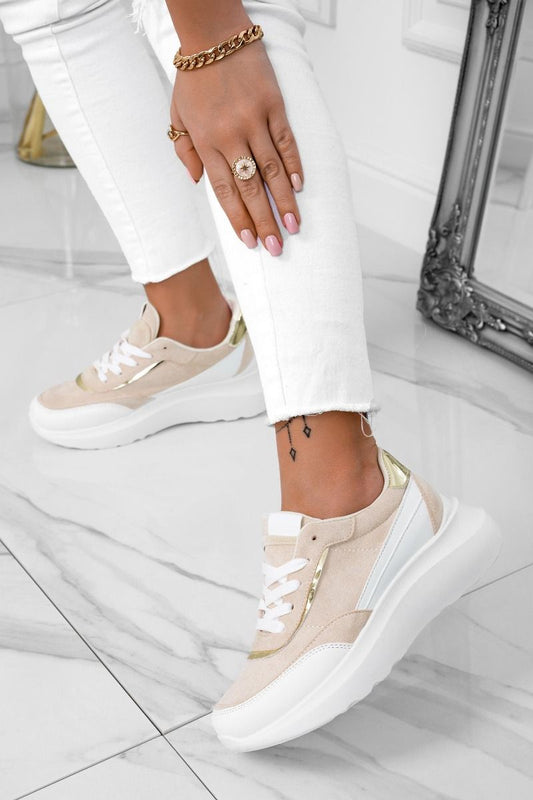 DONATA - White sneakers with beige details