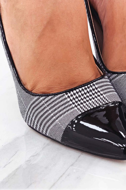 Pied de poule pumps with mixed checks, contrasting toe and heel