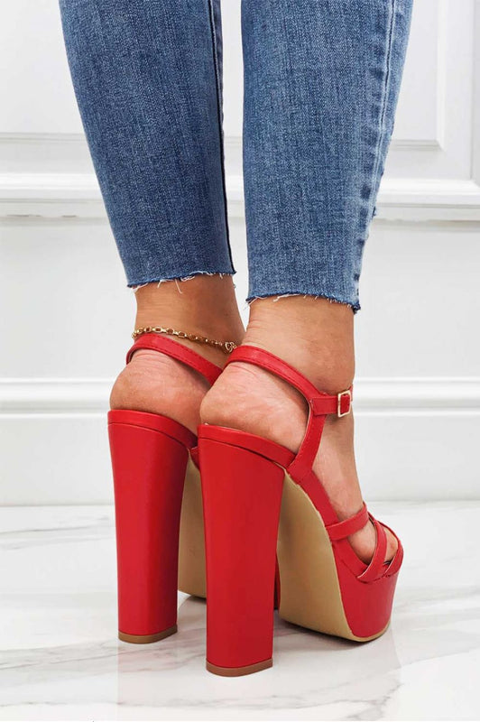 BROOKE - Red faux leather sandals with high heels