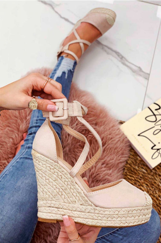 Espadrilles nude con zeppa e fasce ad incrocio