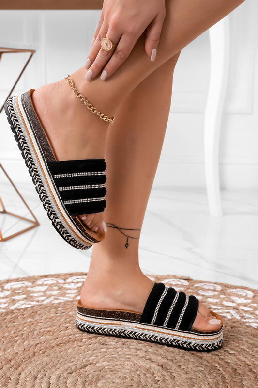 AMIS - Black slipper sandals with rhinestones
