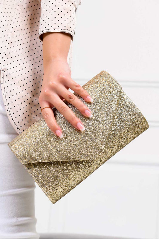 Golden clutch bag with glitter B203