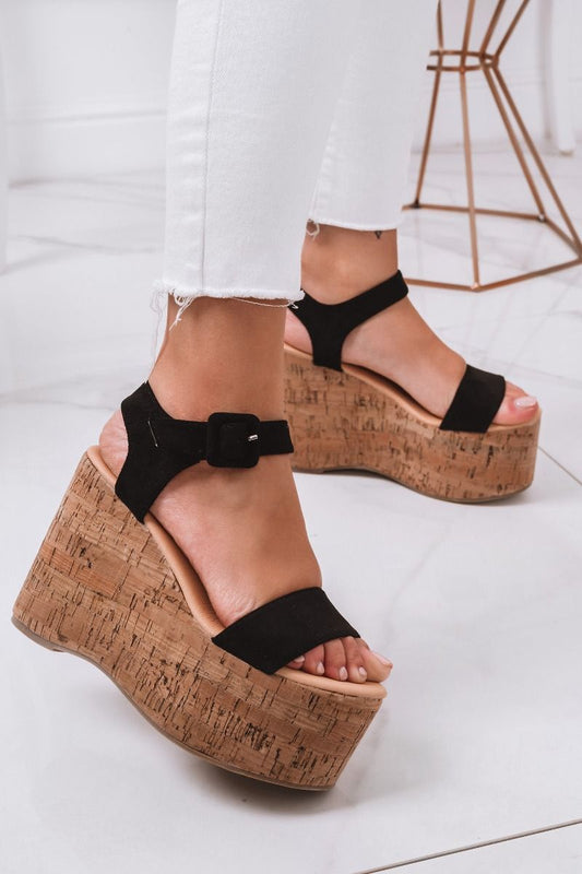 EDERA - Black sandals with platform and cork print
