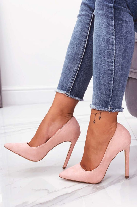 LEXIE - Escarpins roses en daim avec talon haut