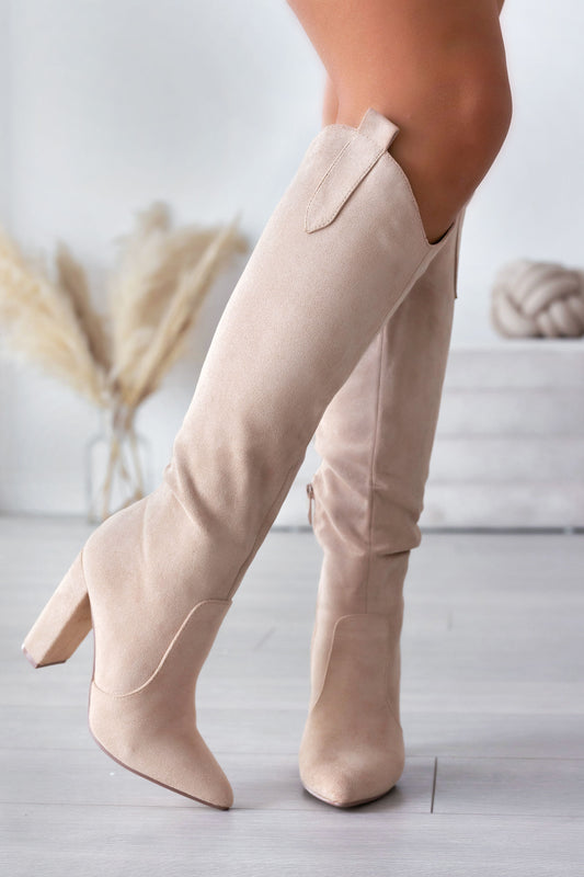 Beige suede Alexoo boots with comfortable heel