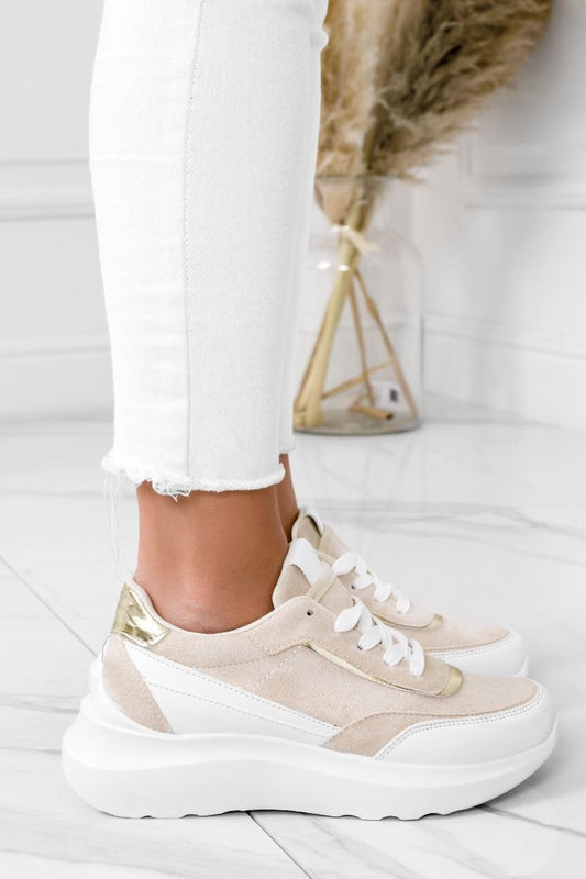 DONATA - White sneakers with beige details